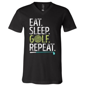 Eat Sleep Golf Repeat Golfing Golfer Funny  Wo Sports V-Neck T-Shirt