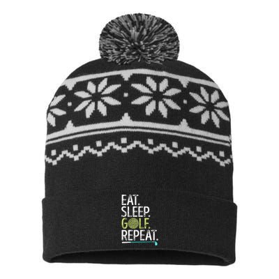 Eat Sleep Golf Repeat Golfing Golfer Funny  Wo Sports USA-Made Snowflake Beanie