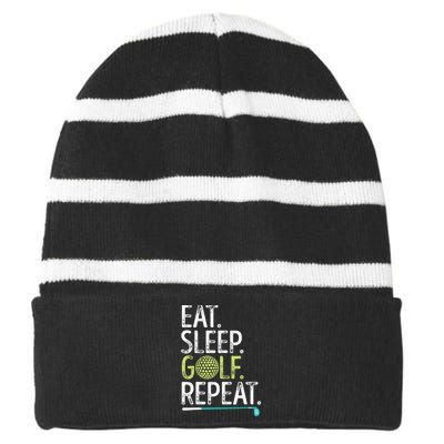 Eat Sleep Golf Repeat Golfing Golfer Funny  Wo Sports Striped Beanie with Solid Band