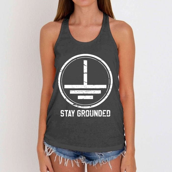 Electrician Stay Grounded Funny Nerd Engineer Gift Women's Knotted Racerback Tank