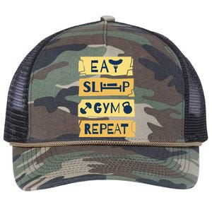 Eat Sleep Gym Repeat Fitness Weightlifting Bodybuilders Gift Retro Rope Trucker Hat Cap