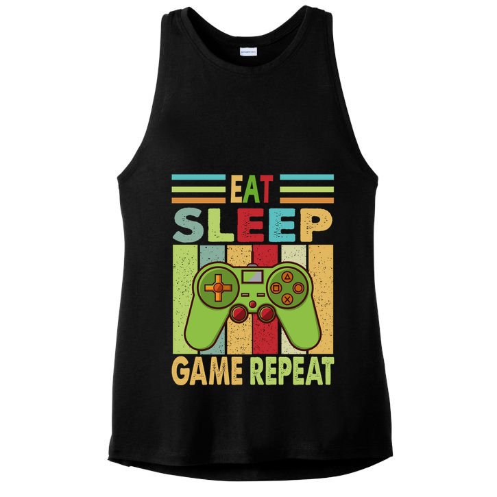 Eat Sleep Game Repeat Retro Vintage Funny Gamer Ladies PosiCharge Tri-Blend Wicking Tank
