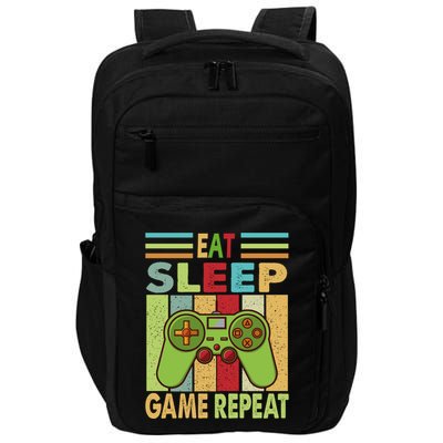 Eat Sleep Game Repeat Retro Vintage Funny Gamer Impact Tech Backpack