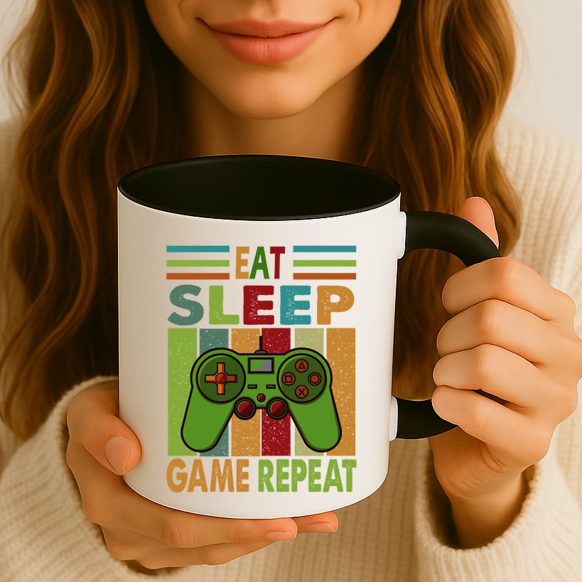 Eat Sleep Game Repeat Retro Vintage Funny Gamer Mug