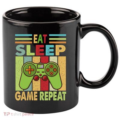 Eat Sleep Game Repeat Retro Vintage Funny Gamer 11oz C Handle Ceramic Mug