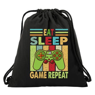 Eat Sleep Game Repeat Retro Vintage Funny Gamer Drawstring Bag