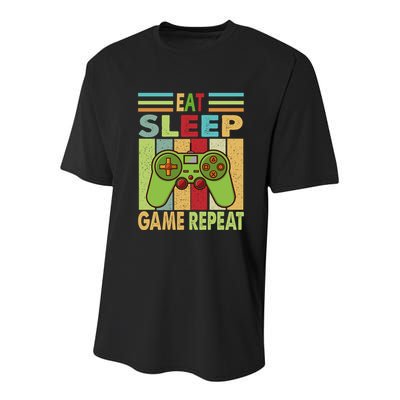 Eat Sleep Game Repeat Retro Vintage Funny Gamer Youth Performance Sprint T-Shirt