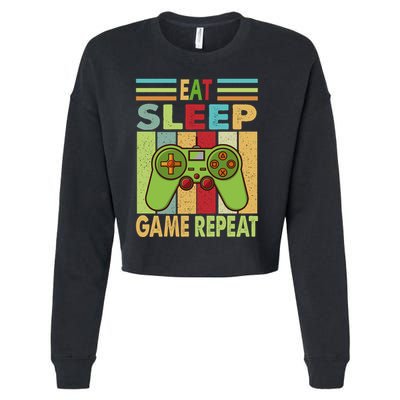 Eat Sleep Game Repeat Retro Vintage Funny Gamer Cropped Pullover Crew