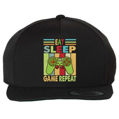 Eat Sleep Game Repeat Retro Vintage Funny Gamer Wool Snapback Cap