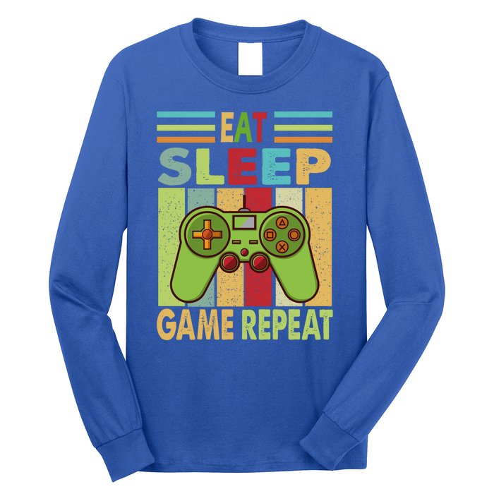 Eat Sleep Game Repeat Retro Vintage Funny Gamer Long Sleeve Shirt