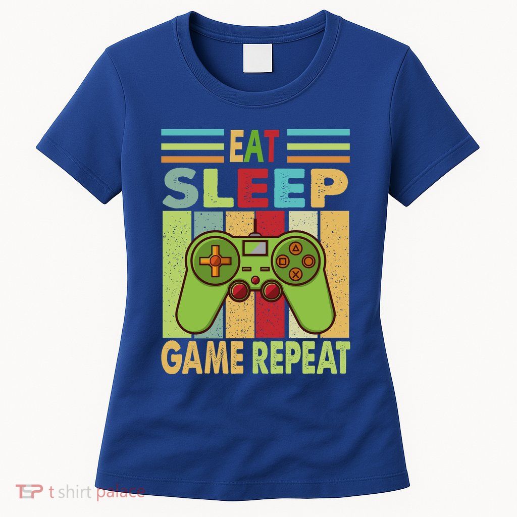 Eat Sleep Game Repeat Retro Vintage Funny Gamer Womens T-Shirt