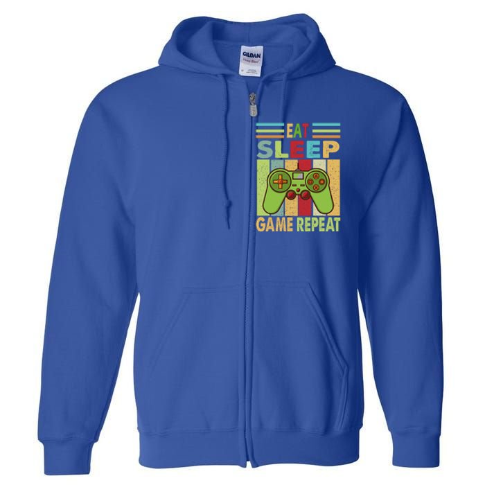 Eat Sleep Game Repeat Retro Vintage Funny Gamer Full Zip Hoodie