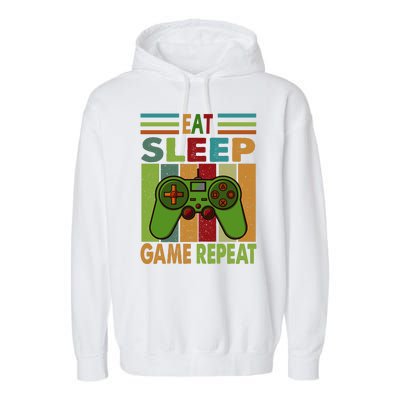 Eat Sleep Game Repeat Retro Vintage Funny Gamer Garment-Dyed Fleece Hoodie