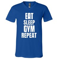 Eat Sleep Gym Repeat Funny Back Gym Funny Cute Gift V-Neck T-Shirt