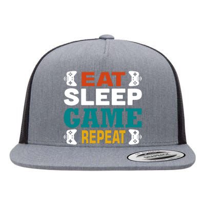 Eat Sleep Game Repeat Flat Bill Trucker Hat