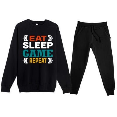 Eat Sleep Game Repeat Premium Crewneck Sweatsuit Set