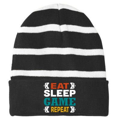 Eat Sleep Game Repeat Striped Beanie with Solid Band