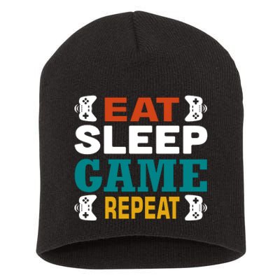 Eat Sleep Game Repeat Short Acrylic Beanie