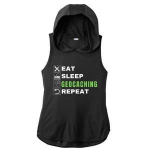 Eat Sleep Geocaching Repeat, Outdoorsman, Funny Geocaching Ladies PosiCharge Tri-Blend Wicking Draft Hoodie Tank