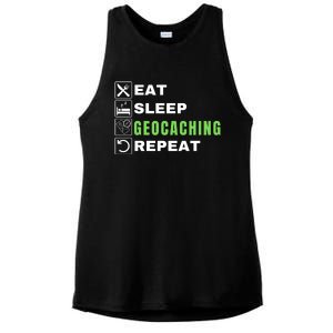 Eat Sleep Geocaching Repeat, Outdoorsman, Funny Geocaching Ladies PosiCharge Tri-Blend Wicking Tank