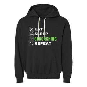 Eat Sleep Geocaching Repeat, Outdoorsman, Funny Geocaching Garment-Dyed Fleece Hoodie