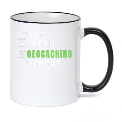 Eat Sleep Geocaching Repeat, Outdoorsman, Funny Geocaching 11oz Black Color Changing Mug