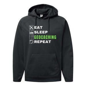 Eat Sleep Geocaching Repeat, Outdoorsman, Funny Geocaching Performance Fleece Hoodie