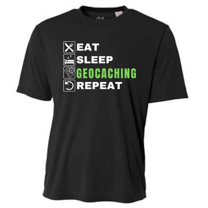 Eat Sleep Geocaching Repeat, Outdoorsman, Funny Geocaching Cooling Performance Crew T-Shirt