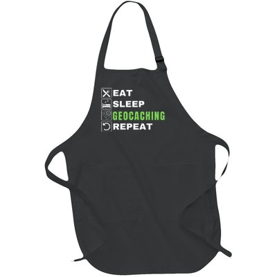 Eat Sleep Geocaching Repeat, Outdoorsman, Funny Geocaching Full-Length Apron With Pockets