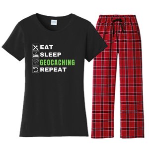 Eat Sleep Geocaching Repeat, Outdoorsman, Funny Geocaching Women's Flannel Pajama Set