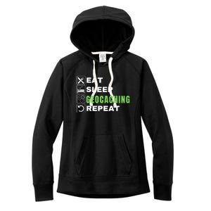 Eat Sleep Geocaching Repeat, Outdoorsman, Funny Geocaching Women's Fleece Hoodie