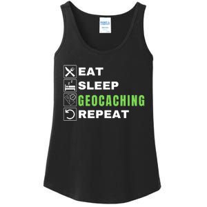 Eat Sleep Geocaching Repeat, Outdoorsman, Funny Geocaching Ladies Essential Tank