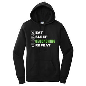 Eat Sleep Geocaching Repeat, Outdoorsman, Funny Geocaching Women's Pullover Hoodie