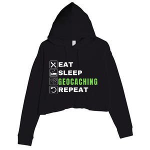 Eat Sleep Geocaching Repeat, Outdoorsman, Funny Geocaching Crop Fleece Hoodie