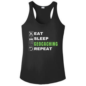 Eat Sleep Geocaching Repeat, Outdoorsman, Funny Geocaching Ladies PosiCharge Competitor Racerback Tank