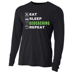 Eat Sleep Geocaching Repeat, Outdoorsman, Funny Geocaching Cooling Performance Long Sleeve Crew