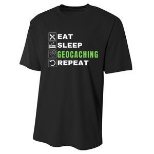 Eat Sleep Geocaching Repeat, Outdoorsman, Funny Geocaching Performance Sprint T-Shirt