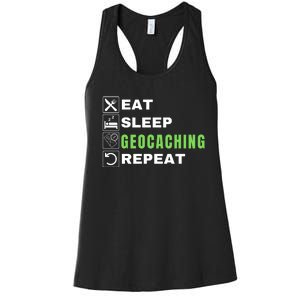 Eat Sleep Geocaching Repeat, Outdoorsman, Funny Geocaching Women's Racerback Tank