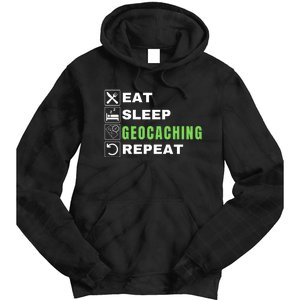 Eat Sleep Geocaching Repeat, Outdoorsman, Funny Geocaching Tie Dye Hoodie