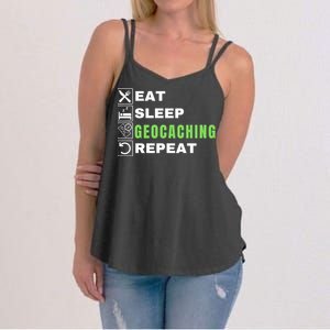 Eat Sleep Geocaching Repeat, Outdoorsman, Funny Geocaching Women's Strappy Tank