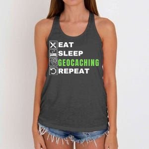 Eat Sleep Geocaching Repeat, Outdoorsman, Funny Geocaching Women's Knotted Racerback Tank