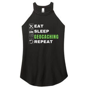 Eat Sleep Geocaching Repeat, Outdoorsman, Funny Geocaching Women's Perfect Tri Rocker Tank