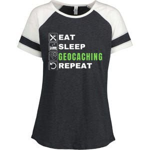 Eat Sleep Geocaching Repeat, Outdoorsman, Funny Geocaching Enza Ladies Jersey Colorblock Tee