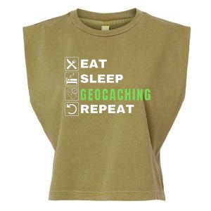 Eat Sleep Geocaching Repeat, Outdoorsman, Funny Geocaching Garment-Dyed Women's Muscle Tee