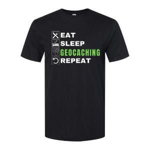 Eat Sleep Geocaching Repeat, Outdoorsman, Funny Geocaching Softstyle CVC T-Shirt