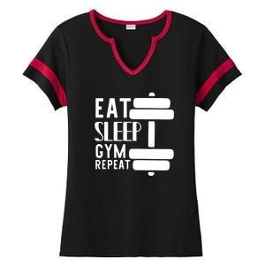 Eat Sleep Gym Repeat Ladies Halftime Notch Neck Tee