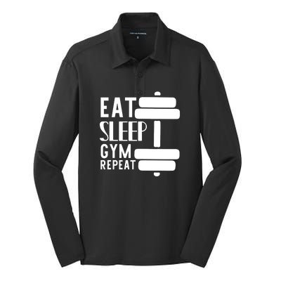 Eat Sleep Gym Repeat Silk Touch Performance Long Sleeve Polo