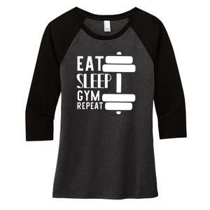 Eat Sleep Gym Repeat Women's Tri-Blend 3/4-Sleeve Raglan Shirt