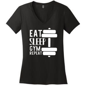 Eat Sleep Gym Repeat Women's V-Neck T-Shirt