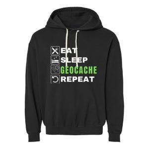 Eat Sleep Geocaching Repeat, Outdoorsman, Funny Geocache, Geocaching Garment-Dyed Fleece Hoodie